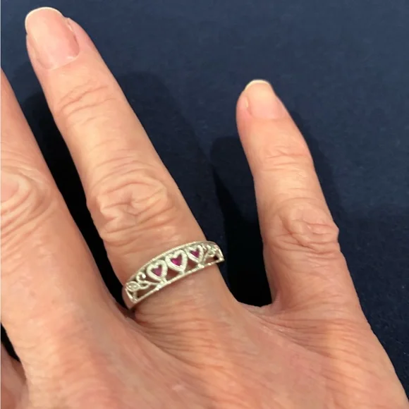 Ruby and Diamond Heart Ring - 14K White Gold - Picture 2 of 6